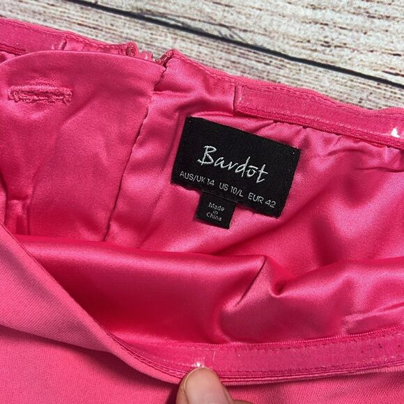 Bardot Dress Women's 10/Large Ava Hot Pink BarbieCore Statement Sleeves Mini - Picture 12 of 16